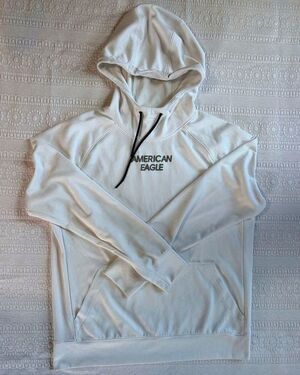 American Eagle Flex Waffle Knit Hoodie Women's M White Oversized Pullover